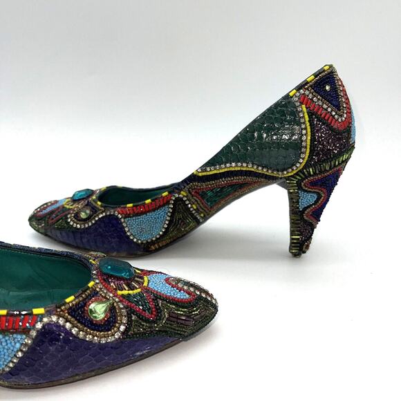 Bradley Levin Beaded Heels Womens 8 Charles Jourdan 80s 90s Vintage Rare Unique - Picture 8 of 15